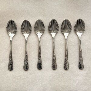 Vtg antique art deco Godinger silver sea shell spoons set of 6